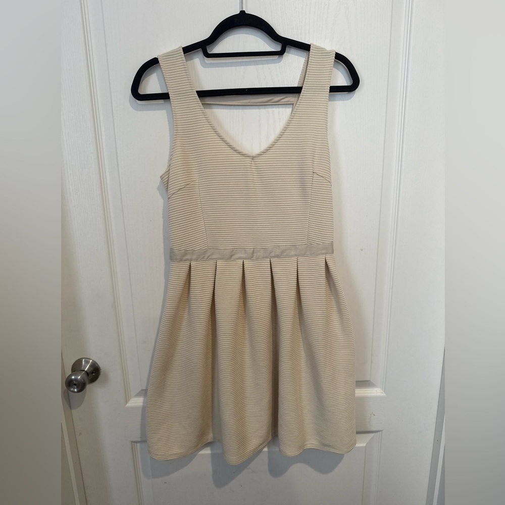 American Eagle Outfitters Cream Ribbed dress with gold